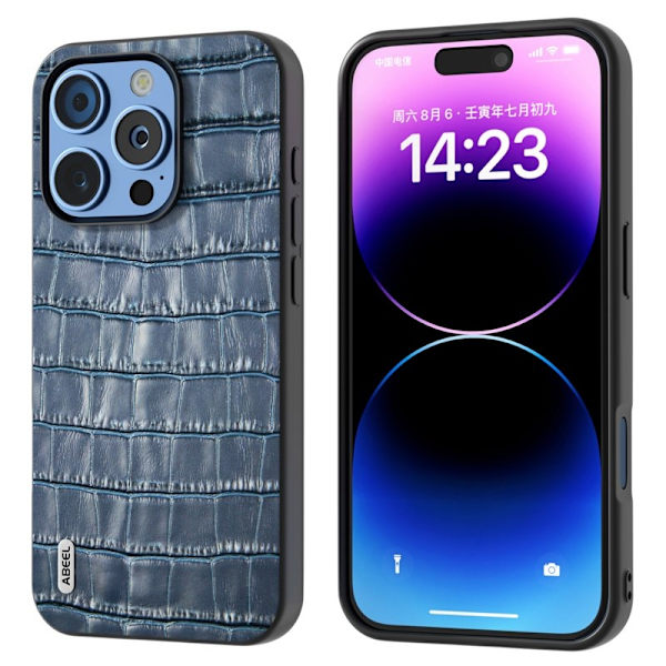 ABEEL Mobilskal till iPhone 16 Pro Äkta Läder + PC + TPU Stöttålig - Blå