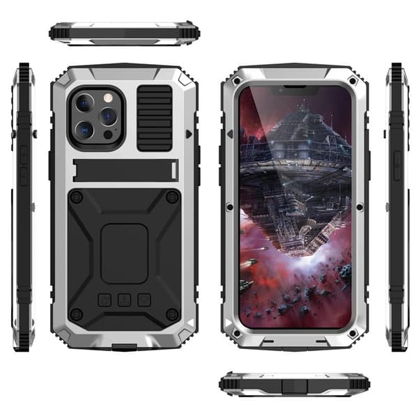 R-JUST Mobilskal till iPhone 13 mini Metall Stötsäker med Kickstand Silver