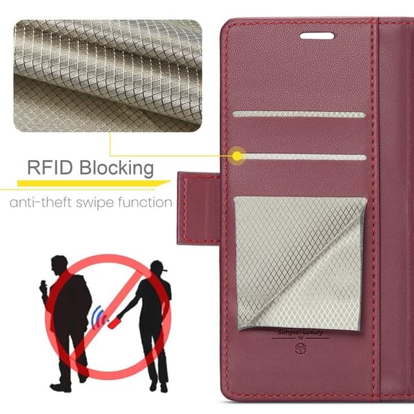 CASEME iPhone 15 Plånboksfodral Konstläder RFID-Skydd Röd