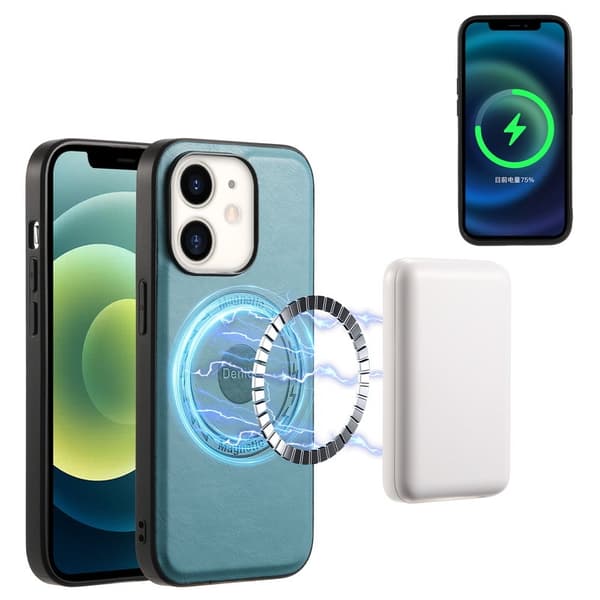 DENIOR Mobilskal till iPhone 12/12 Pro Äkta Läder Svart-Blå