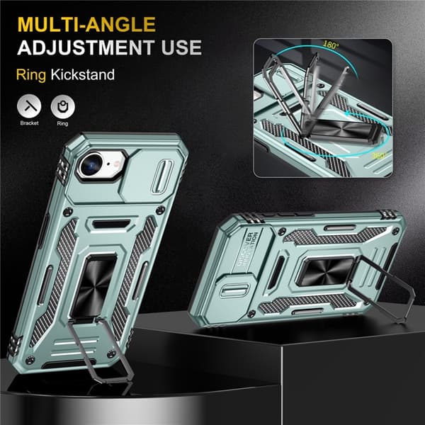 Mobilskal till iPhone 16e Kickstand Slide Lens Lid - Grön Grön