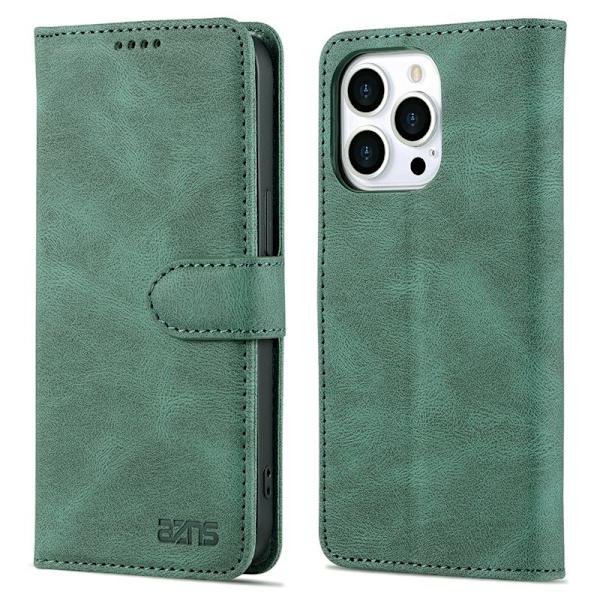 AZNS iPhone 13 Pro Plånboksfodral Konstläder - Ställfunktion - Grön