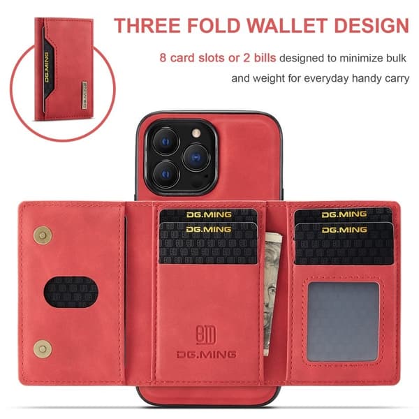 DG.MING iPhone 16 Pro Konstläder Plånboksfodral PU+PC+TPU Röd