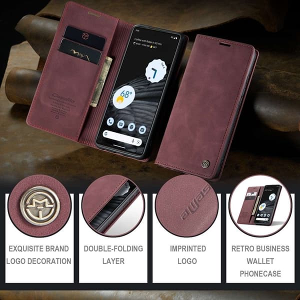 CASEME 013 Flip Konstläder Plånboksfodral för Google Pixel 7 5G, Röd