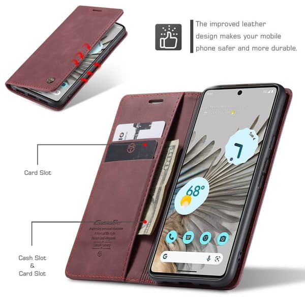 CASEME 013 Mobilskal för Google Pixel 7 Pro 5G Röd KonstLäder Flip