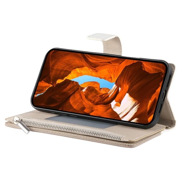 Samsung Galaxy S26 Plånboksfodral Dragkedja Konstläder Flip - Vit