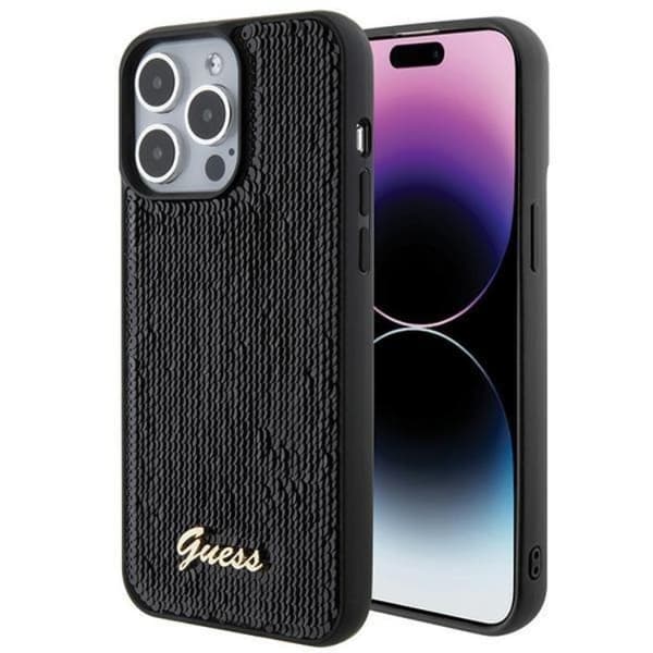 Guess iPhone 15 Pro Max -kuori Sequin Script Metal - Musta Black