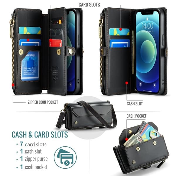 CASEME Plånboksfodral Konstläder för iPhone 12 mini med kortfack - Svart