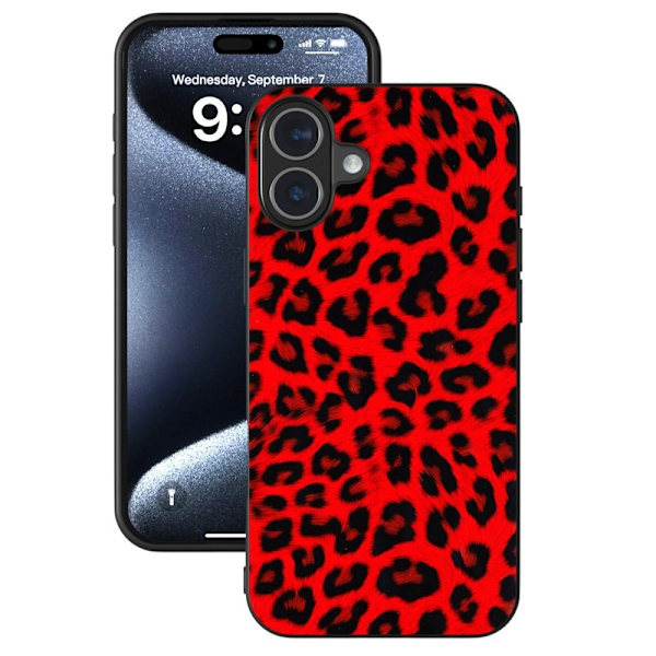 ABEEL Mobilskal till iPhone 16 Plus Leopardtryck Läder+TPU Röd