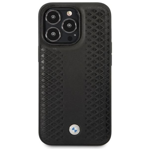 BMW iPhone 14 Pro Mobilskal Læder Diamond Pattern - Sort Black