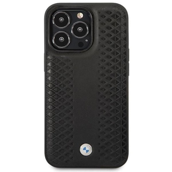 BMW iPhone 14 Pro Mobilskal Läder Diamond Pattern - Svart Svart