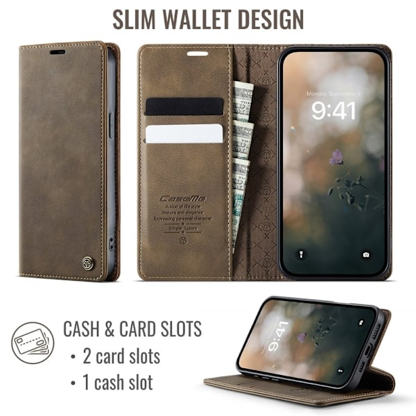 CASEME 033 Mobilskal till iPhone 14 Plus RFID Blocker Läder - Kaffe