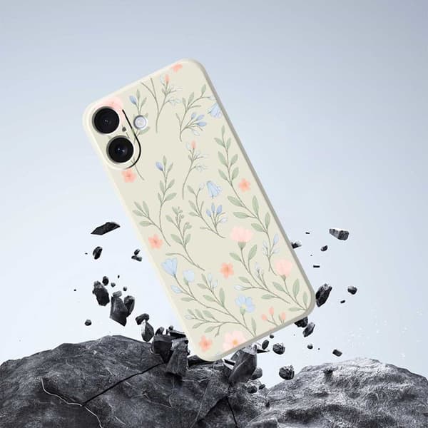 Mobilskal till iPhone 17 Rosa Blue Flowers Pattern TPU - Svart Svart