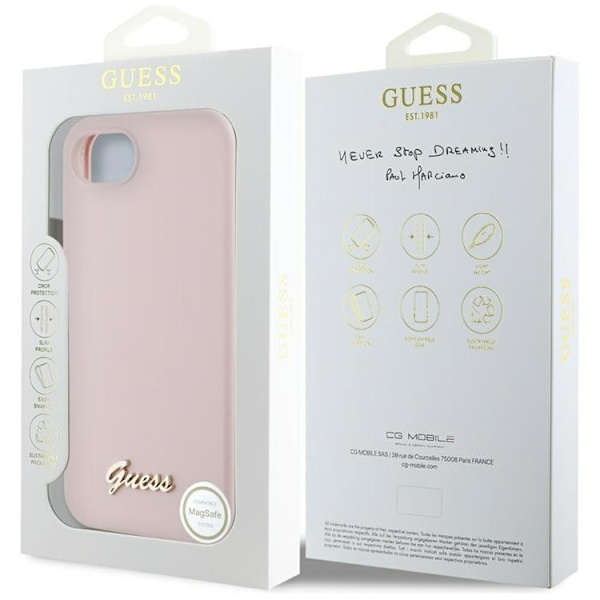 Guess telefontaske til iPhone 16e MagSafe Silicone Script Metal Logo