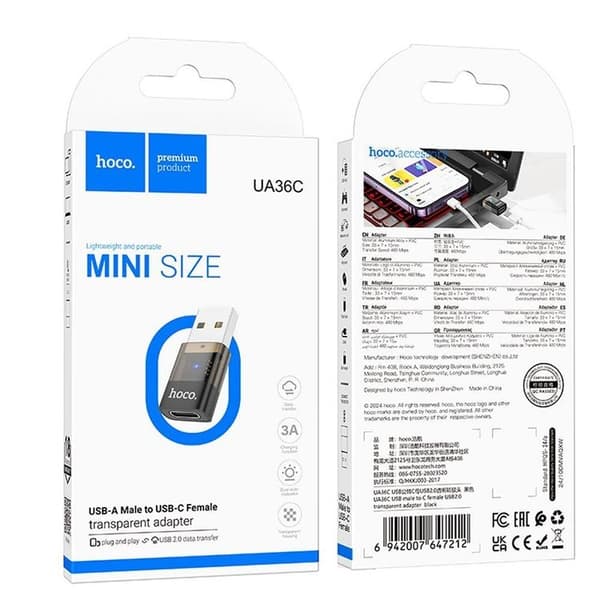 Hoco USB-A Till USB-C Adapter UA36C - Svart Svart