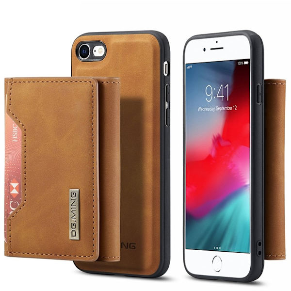 DG.MING Konstläder Plånboksfodral för iPhone 7/8/SE 2020/2022 - Brun