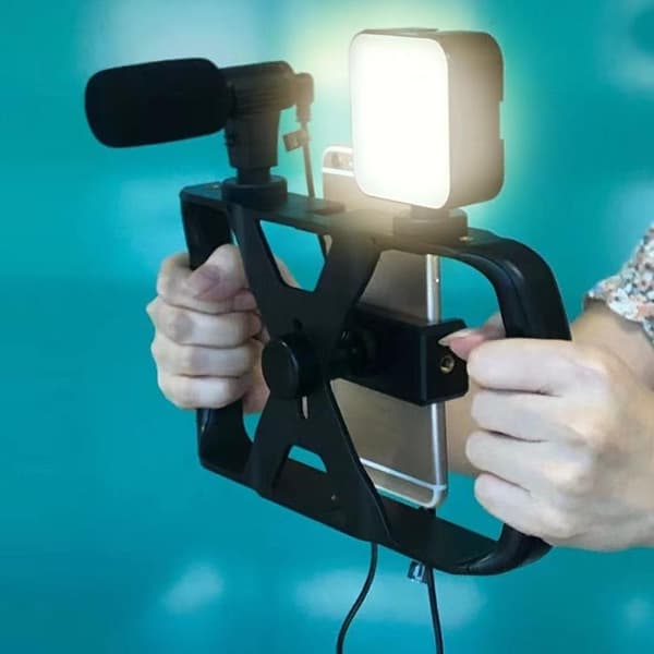 Selfiestick med Stativ för Livesändning med LED-blixt och Mikrofon Svart