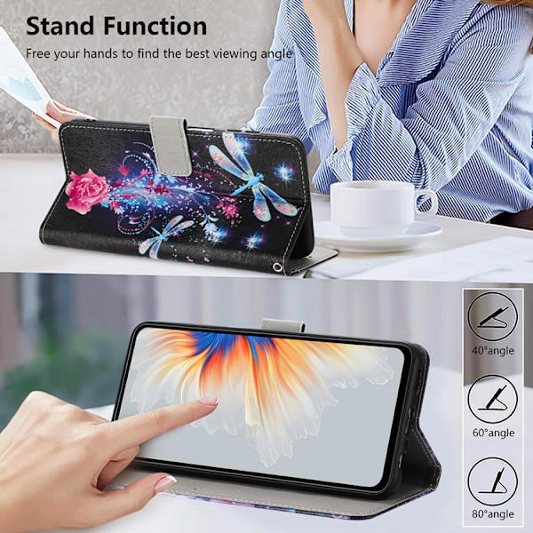 Sony Xperia 10 VII Konstläder Plånboksfodral Pattern Printing - Dragonfly Svart