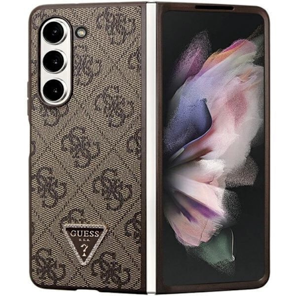 Guess Galaxy Z Fold 5 Mobilskal Läder Diamond Triangle - Brun