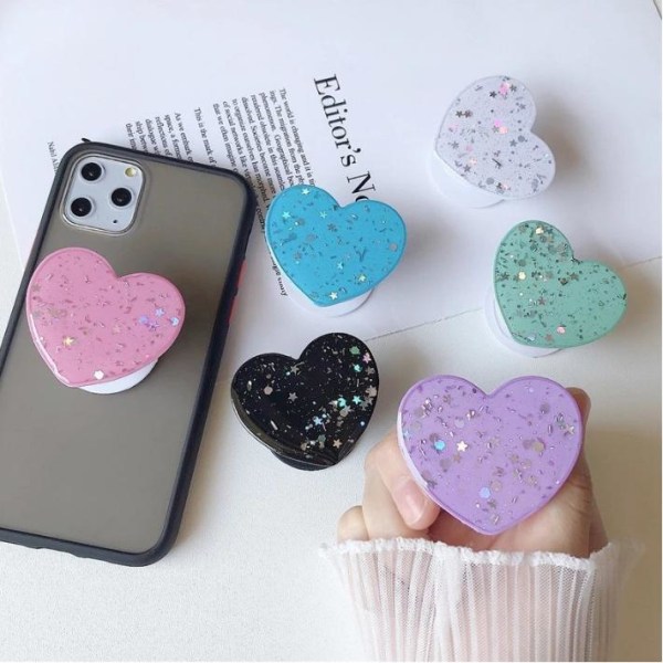 Heart Glitter Mobilhållare / Mobilgrepp - Turkos