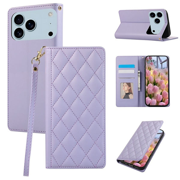 iPhone 17 Pro Max Plånboksfodral RFID Rhombus Läder - Lila Lila