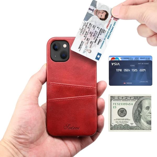 SUTENI iPhone 14 -kuori korttitaskulla - Punainen Röd
