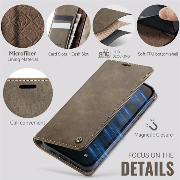 Caseme iPhone 16e Plånboksfodral RFID Blocking - Coffee Brun