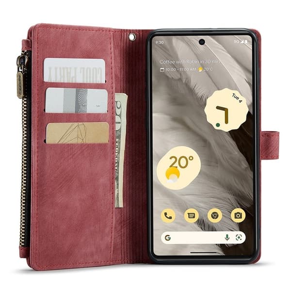 CASEME Konstläder Plånboksfodral till Google Pixel 7a med rem - Röd