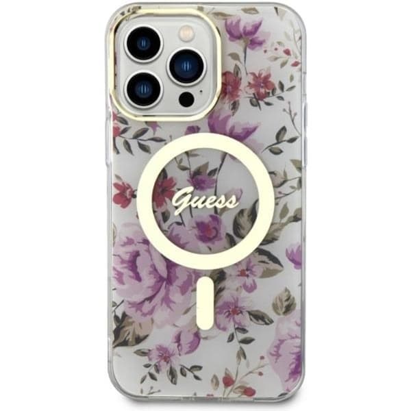 Guess iPhone 14 Pro Mobilskal MagSafe Flower - Transparent Transparent