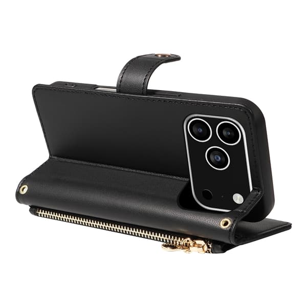 iPhone 17 Pro Plånboksfodral Rhombus Läder - Svart Svart