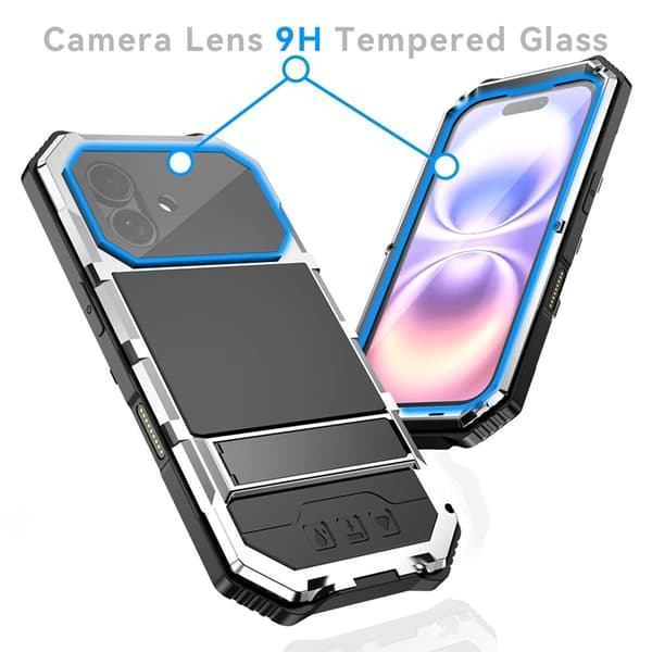 R-JUST Mobilskal till iPhone 17 med Härdat Glas Kickstand - Silver Silver