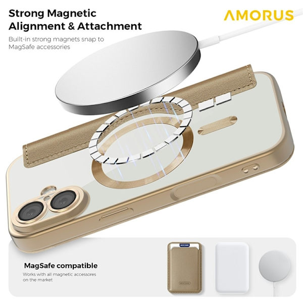 AMORUS iPhone 17 Plånboksfodral MagSafe RFID-Skydd - Guld Guld