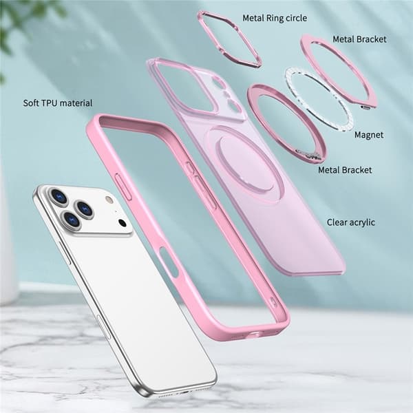 Mobilskal till iPhone 17 Pro MagSafe TPU + Acrylic Kickstand - Rosa Rosa
