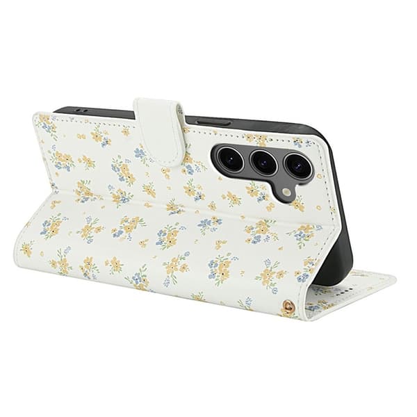 Galaxy S25 Plus - S24 Plus Plånboksfodral Rhombic Floral A5 Vit
