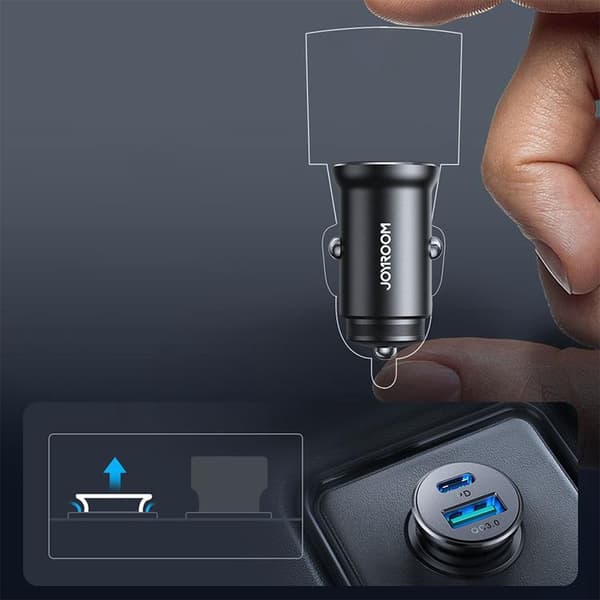 Joyroom Mini Billaddare USB-A/USB-C 30W - Musta Black