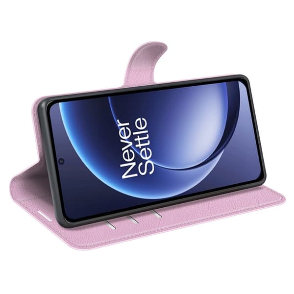 AMORUS OnePlus 15 Konstläder Plånboksfodral Litchi Shockproof - Rosa Rosa