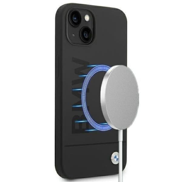 BMW iPhone 14 Plus Skal Magsafe Silicone Signature Logo - Musta Black