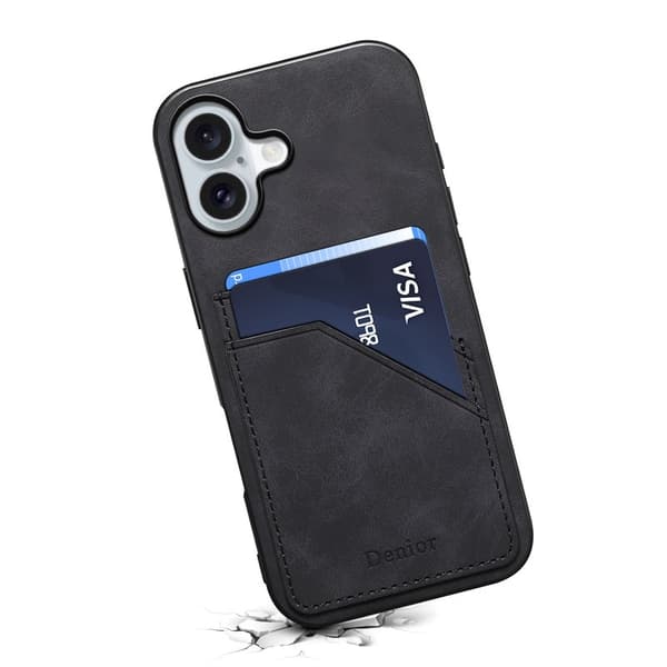 DENIOR Mobilskal till iPhone 16 PU Läder + TPU + PC - Svart