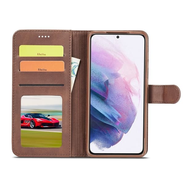LC.IMEEKE Samsung Galaxy S21 Plånboksfodral i Konstläder - Brun