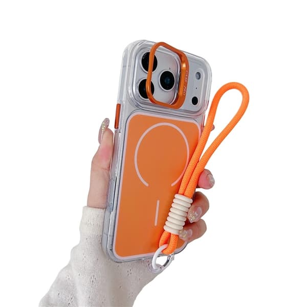 Mobilskal till iPhone 17 Pro Max MagSafe med Handrem Lens Kickstand - Orange Orange