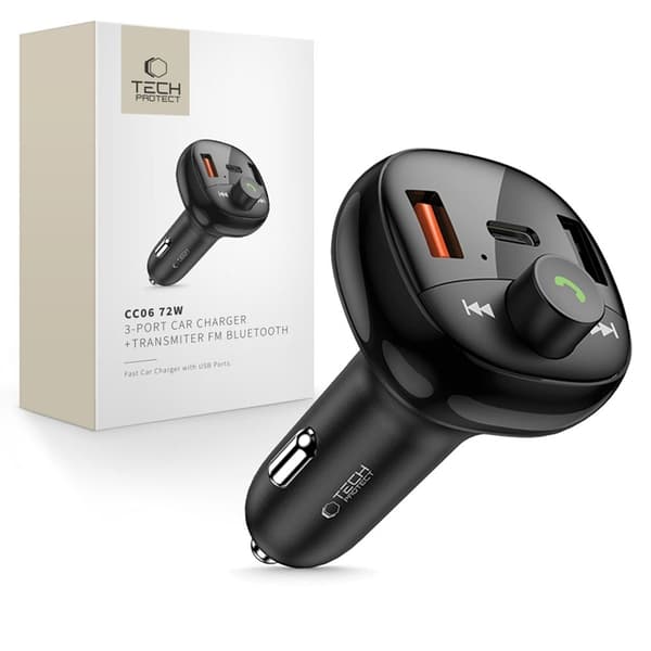 Tech-Protect Billaddare USB-C Till USB-A 72W Plus Bluetooth - Svart Svart