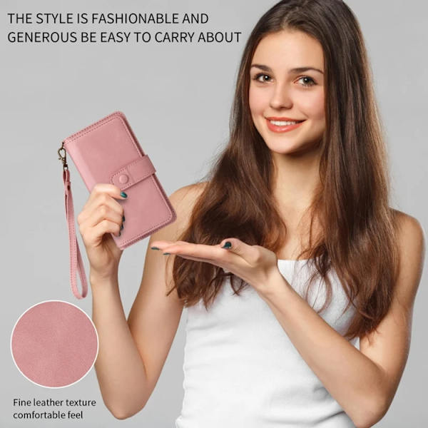 iPhone 17 Pro Konstläder Plånboksfodral Zipper Rem Rosa
