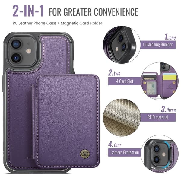 JEEHOOD J05 Mobilskal till iPhone 12 / 12 Pro Läder med Magnetficka Lila