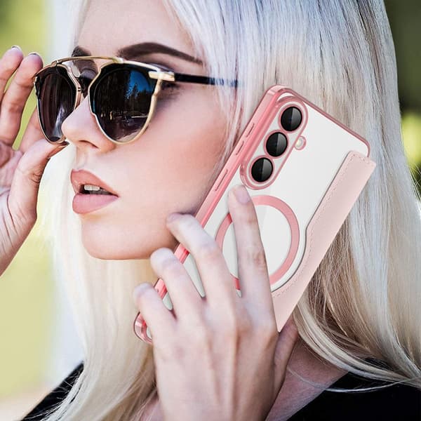 Mobilskal för Samsung Galaxy S26 Magnetiskt Konstläder RFID - Rosa