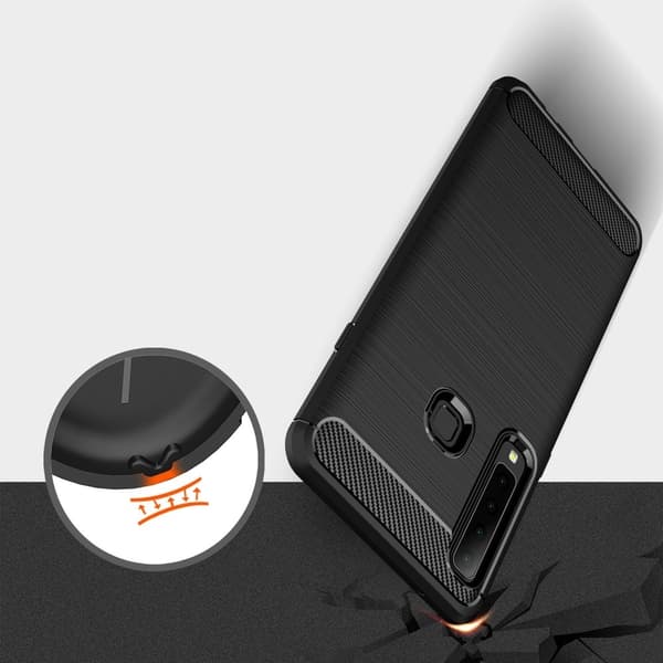 Kulfiber børstet mobilcover til Samsung Galaxy A7 (2018) - Sort Black