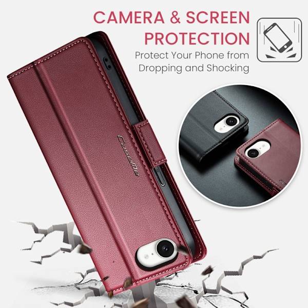 CASEME iPhone 16e Plånboksfodral Konstläder RFID-Skydd Röd