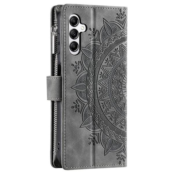 Samsung Galaxy A57 Plånboksfodral Konstläder Mandala Blommönster - Grå