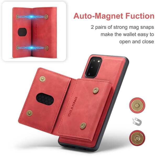 DG.MING 2-in-1 Konstläder Plånboksfodral för Samsung Galaxy S20 - Röd