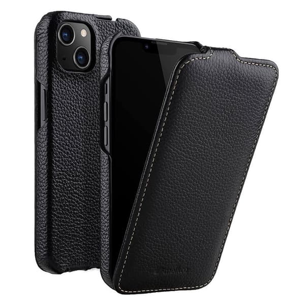 MELKCO Mobilskal till iPhone 13 mini Äkta Läder + PC Vertikal Svart