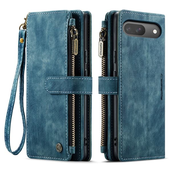 CASEME Google Pixel 10 Pro/10 Konstläder Plånboksfodral Zipper C30 - Blå Blå
